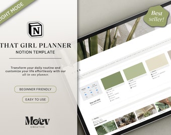 Plantilla de noción Planificador personal | Plantilla de noción todo en uno | Planificador de nociones de esa chica | Plantilla Notion Estética Verde Beige