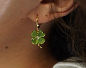 18K Gold Waterproof Clover Earrings and Necklace Set,Gold Lucky Four Leaf  Clover Earrings and Bracelet,Tarnish Free Clover Jewelry Set
