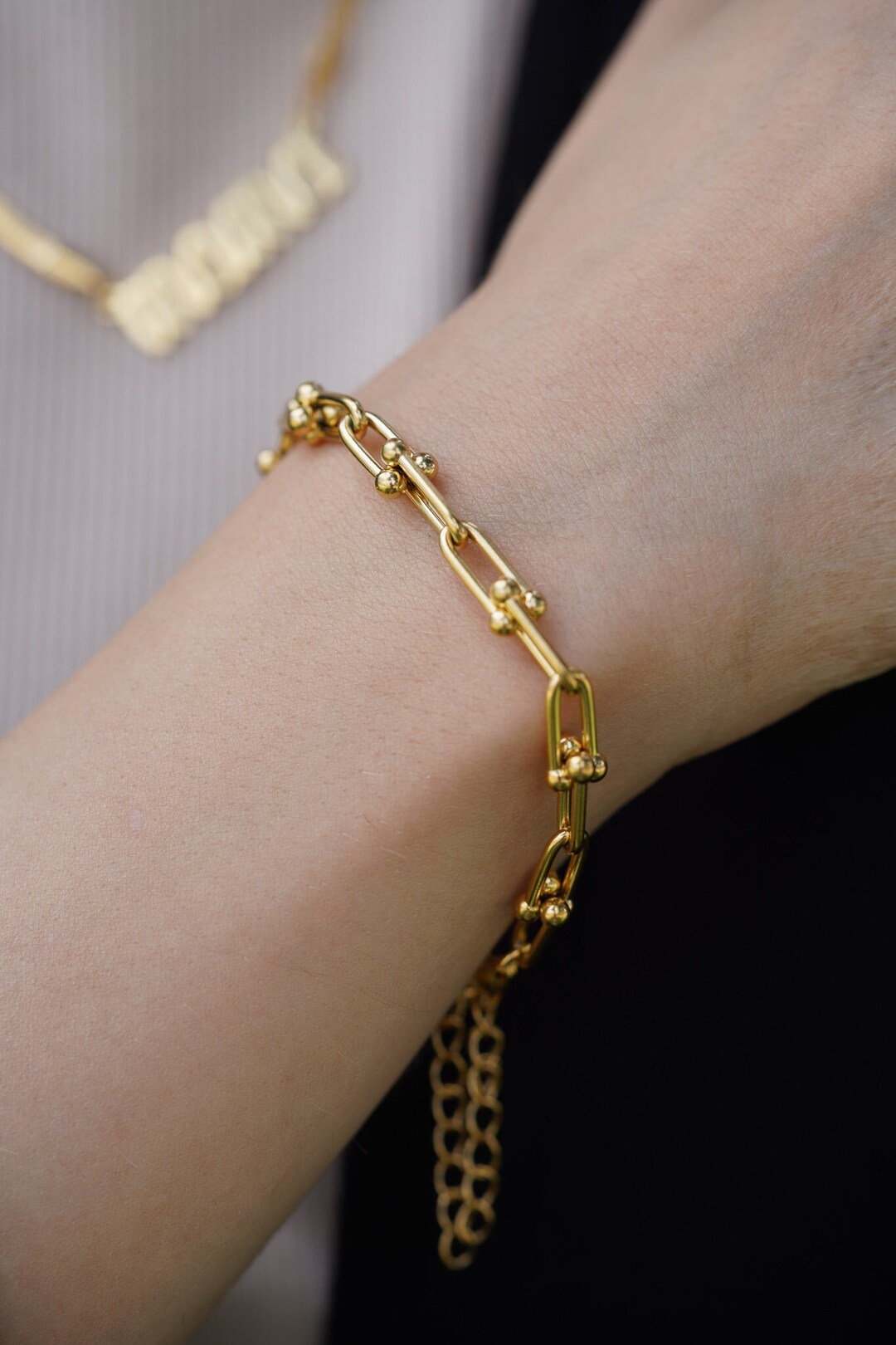 18K Gold Ulink Bracelet Hardware Chunky Horse Shoe Chain Etsy