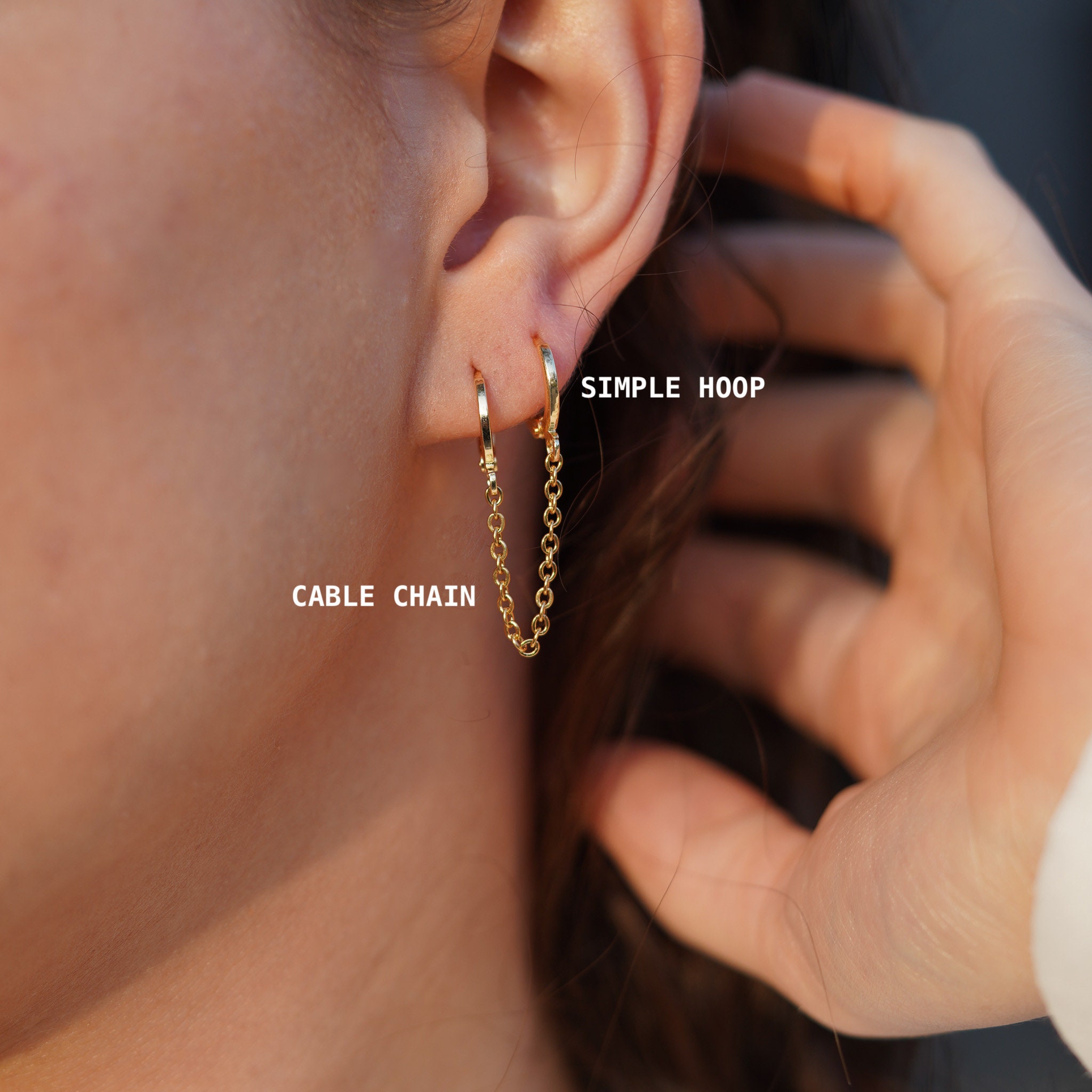 CZ Double Huggie Chain Earring | Adina Eden Jewels