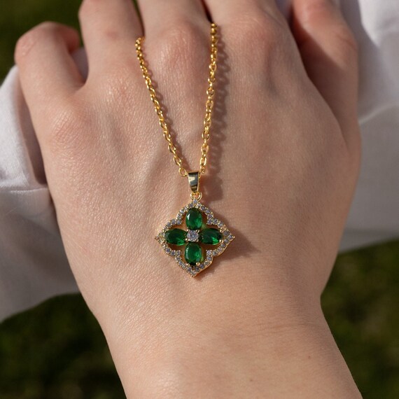 18K Gold Plated CZ Drop Clovers Necklace