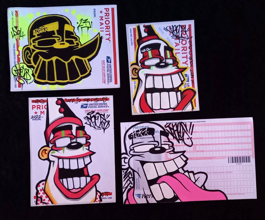 Graffiti Stickers Pack of 4 Usps Labels Sticker Pack Included Etsy