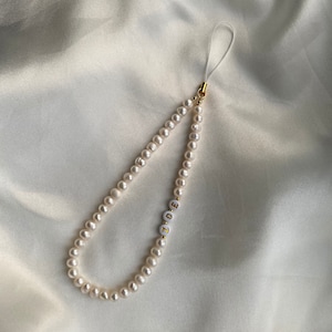 Plain real pearl phone strap | Pearl Beaded Phone Strap, pearl phone charm, iphone strap, wristlet, freshwater pearl  | Zoe phone strap