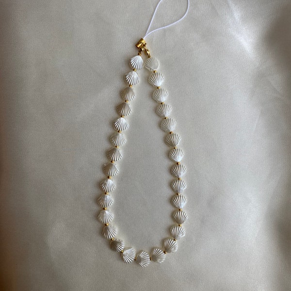 Pearl Shell Beaded Phone Strap, shell pearl phone charm, Beaded Phone Strap, iphone strap, android strap, Y2K | Shelly Phone Strap