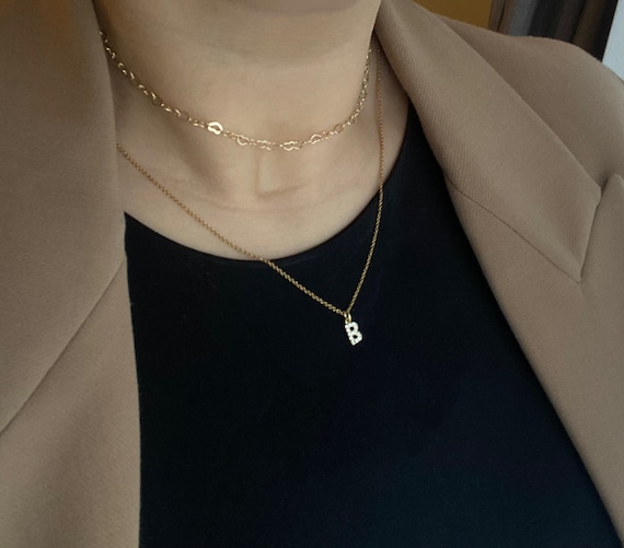 Gold Filled Diamante Initial Necklace 