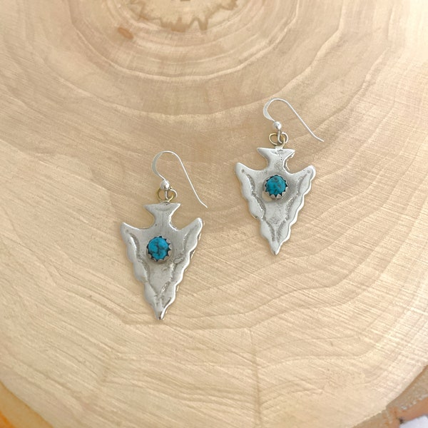 Turquoise Arrowhead Dangle Earrings/Native American/Navajo/Handmade/Rose Tsosie/Sterling Silver/Sleeping Beauty Turquoise Nugget