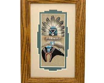 Navajo Sand Painting by Michael Watchman, Framed Southwestern Art (9.5" x 6.5")