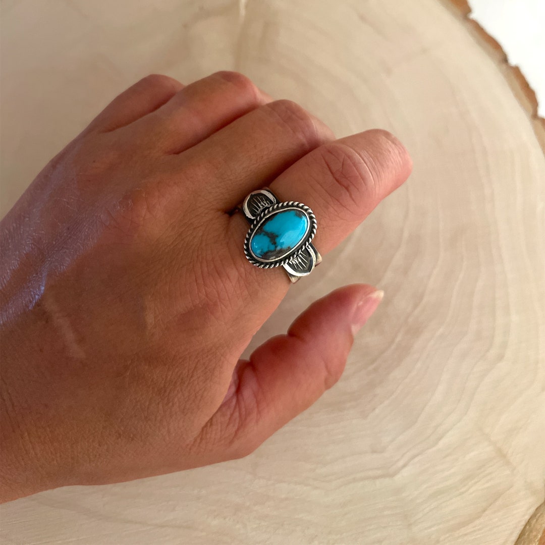 Stamped Kingman Turquoise Sterling Silver Ring - Size 8.5 - by Sunshine ...