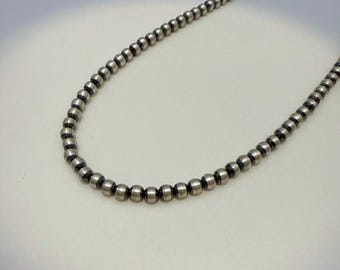 Hand Strung Navajo Pearls Necklace – 4mm Sterling Silver, 16"