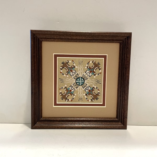 Navajo Sand Painting By Glen Nez 7" x 7" SG/Native American/Navajo/Handmade/Home Decor/Wall Decor/Wall Art/Framed