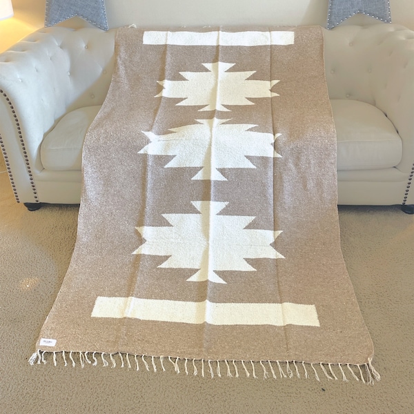 Southwest Design Tribal Pattern Blanket Beige/Southwestern/Native American Pattern/Boho/Hippie/Desert/Textile/Handwoven