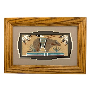Navajo Sand Painting By Glen Nez 9.5&quot; x 6.5&quot;/Native American/Navajo/Handmade/Spirit Bear/Home Decor/Wall Decor/Wall Art/Framed/Southwestern