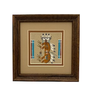 Navajo Sand Painting By Veronica Begay 7&quot; x 7&quot;/Native American/Navajo/Handmade/Home Decor/Wall Decor/Wall Art/Framed/Southwest