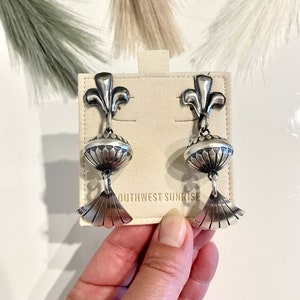 Half Squash Blossom Dangle Earrings By Derrick Cadman/Authentic/Native American/Navajo/Handmade/Sterling Silver/Post/Southwest/Southwestern