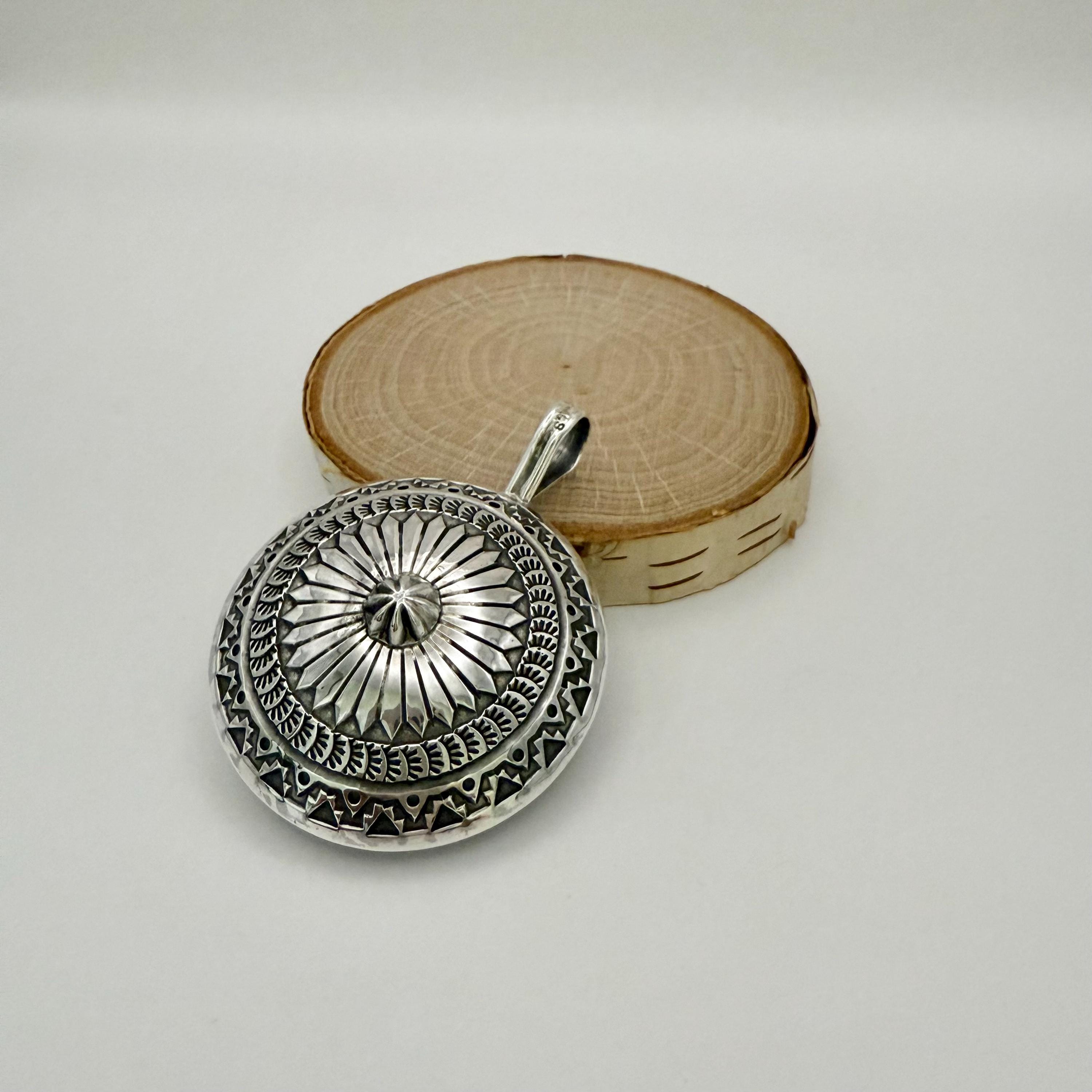 Handmade Stamped Sterling Silver Navajo Concho Pendant by Sunshine