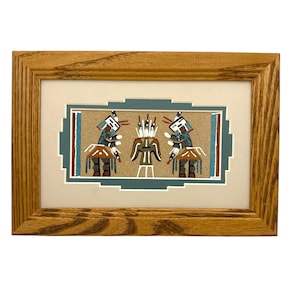 Navajo Sand Painting By Glen Nez 9.5&quot; x 6.5&quot;/Native American/Navajo/Handmade/Home Decor/Wall Decor/Wall Art/Framed/Southwestern