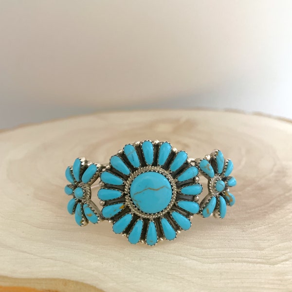 Zuni Turquoise Cluster Cuff Bracelet/Authentic/Native American/Handmade/Sterling Silver/Tribal/Southwest/Boho