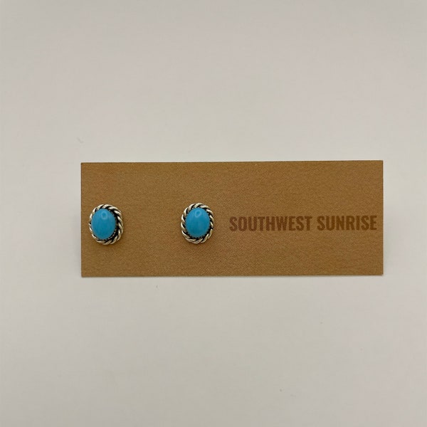 Turquoise Stud Earrings/Native American/Zuni/Janice Lalio/Handmade/Sterling Silver/Kingman Turquoise/Southwest/Post/Boho/Hippie