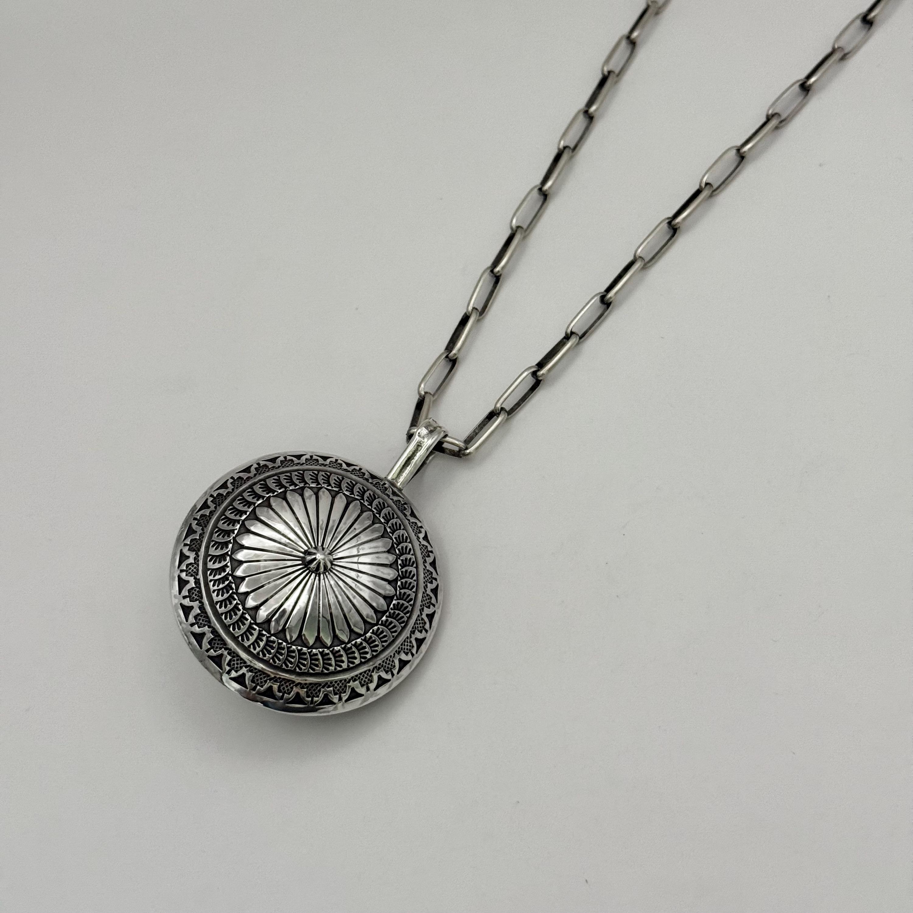 Handmade Stamped Sterling Silver Navajo Concho Pendant by Sunshine