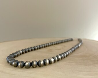 Hand Strung 6mm Navajo Pearls Necklace – Oxidized Sterling Silver, 18"
