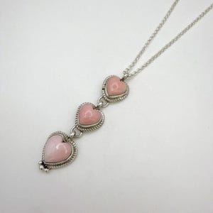 Pink Conch 3 Stone Heart Pendant By Marcella James/Native American/Navajo/Handmade/Sterling Silver/Multi Stone Drop Pendant/Statement/Boho