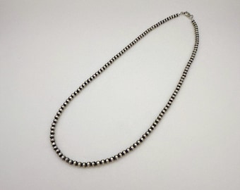 Hand Strung 4mm Sterling Silver Navajo Pearls Necklace - 20"