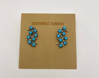 Petit Point Turquoise Post Earrings/Native American/Zuni/Handmade/Mildred Hannaweeka/Sterling Silver/Sleeping beauty turquoise/Southwest