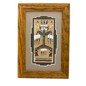 Navajo Sand Painting By Glen Nez 9.5&quot; x 6.5&quot;/Native American/Navajo/Handmade/Home Decor/Wall Decor/Wall Art/Framed/Southwestern