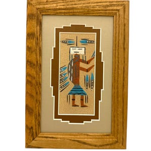 Navajo Sand Painting By Johnny Benally 9.5&quot; x 6.5&quot;/Native American/Navajo/Handmade/Home Decor/Wall Decor/Wall Art/Framed/Southwestern