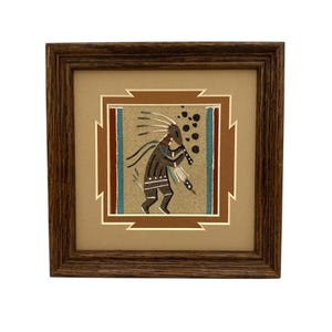 Navajo Sand Painting By Glen Nez 7&quot; x 7&quot;/Native American/Navajo/Handmade/Home Decor/Wall Decor/Wall Art/Framed/Kokopelli/Southwestern