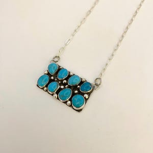 Kingman Turquoise Bar Necklace By Marcella James F/Native American/Navajo/Handmade/One Of A Kind/Sterling Silver/Natural Turquoise/Boho