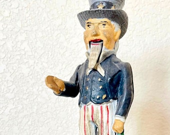 Antique Uncle Sam Cast Iron Mechanical Coin Bank | 11”