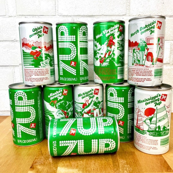 Vintage 7-Up STATES Aluminum Cans | Celebrating US States | 1970’s Vintage Tins | Your Choice! Colorado, Ohio, Alaska, North Dakota & More!