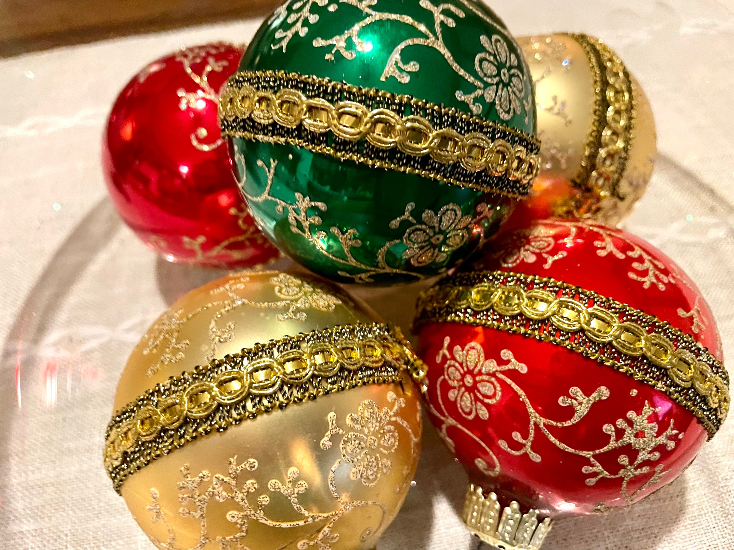 Vintage Krebs Ornament Set Red Green & Gold W/ Ribbons Etsy