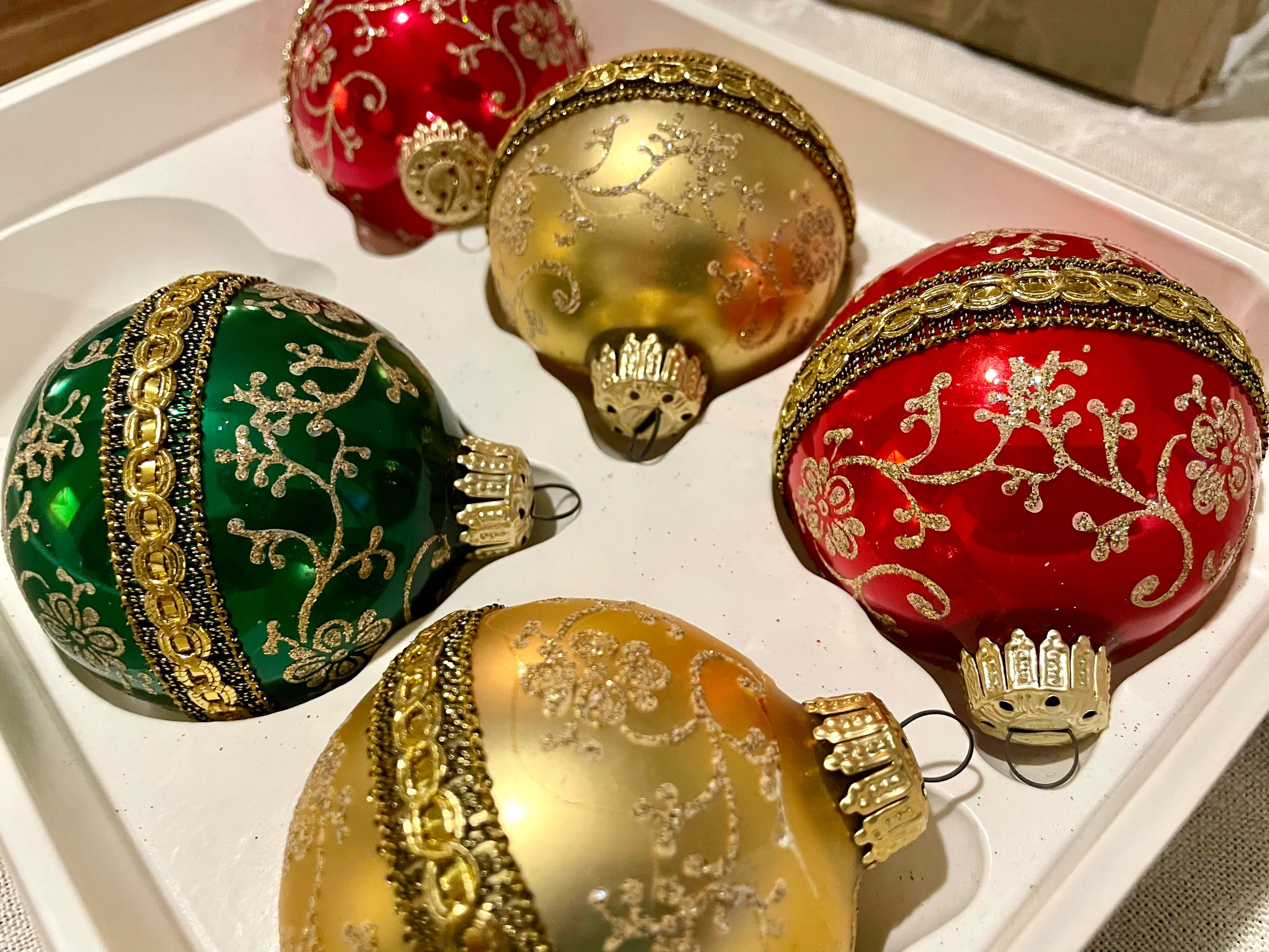 Vintage Krebs Ornament Set Red Green & Gold W/ Ribbons Etsy