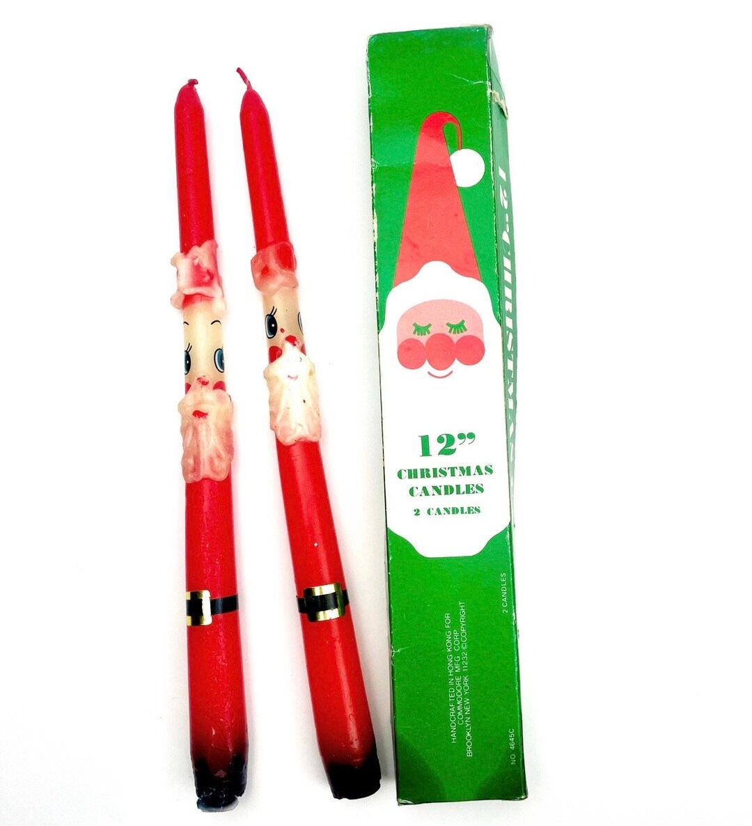 Vintage Kitschy Santa Claus Christmas 2/set Taper Candles 12 W/ Box