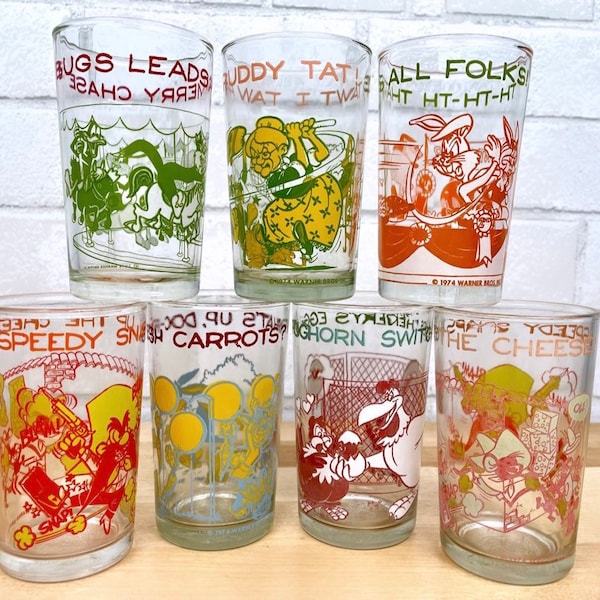 Vintage 1974 Warner Bros Juice Glasses | Your Choice! Looney Tunes | Foghorn Leghorn • Bugs Bunny • Speedy Gonzales • Sylvester & Tweety