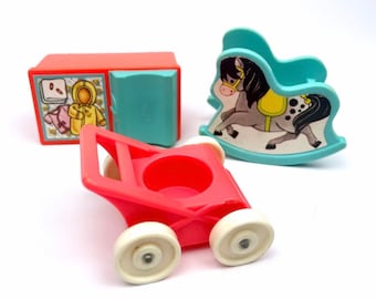 Vintage Fisher Price Little People NURSERY Pink & Blue 3pc/Set