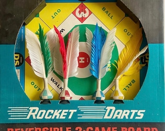 Vintage 1970s Rocket Darts NEW In Box! by Sportscraft Reversible 2-Game Board | Large!