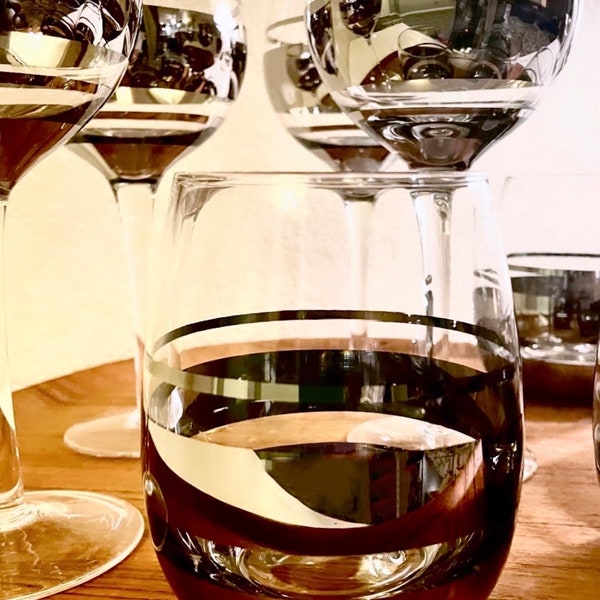 Choice! Art Deco Stemware Glassware | Large | Mirror Banded Dorothy Thorpe Style | Singles