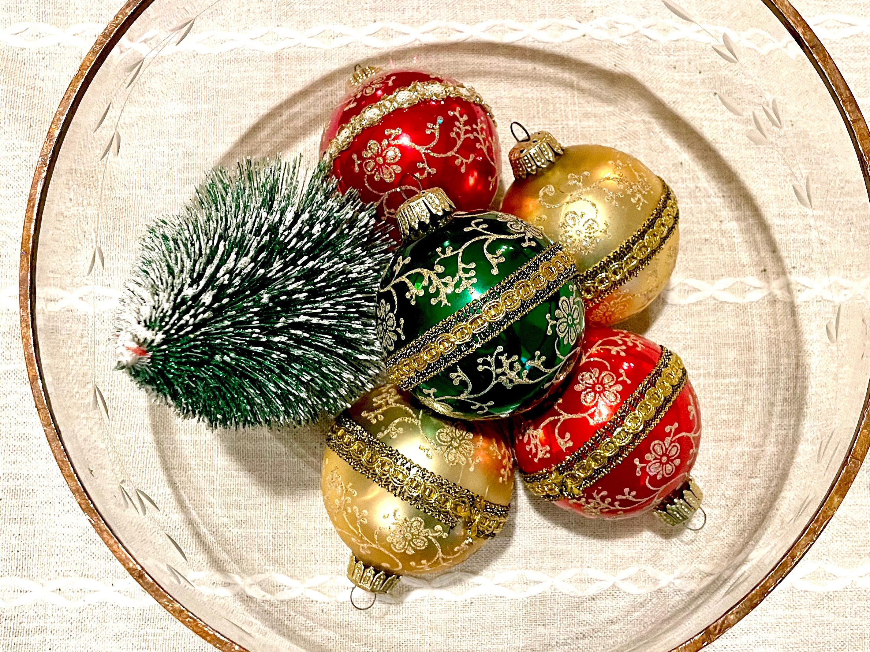 Vintage Krebs Ornament Set Red Green & Gold W/ Ribbons Etsy