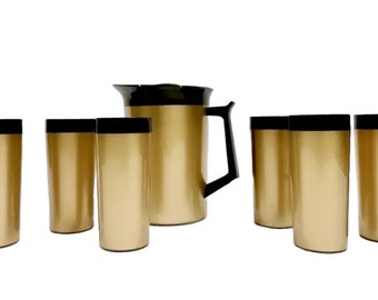 Mid-Century 7 Pc Pitcher & Tumbler Set 12oz  WEST BEND Thermo-Serv | Vintage