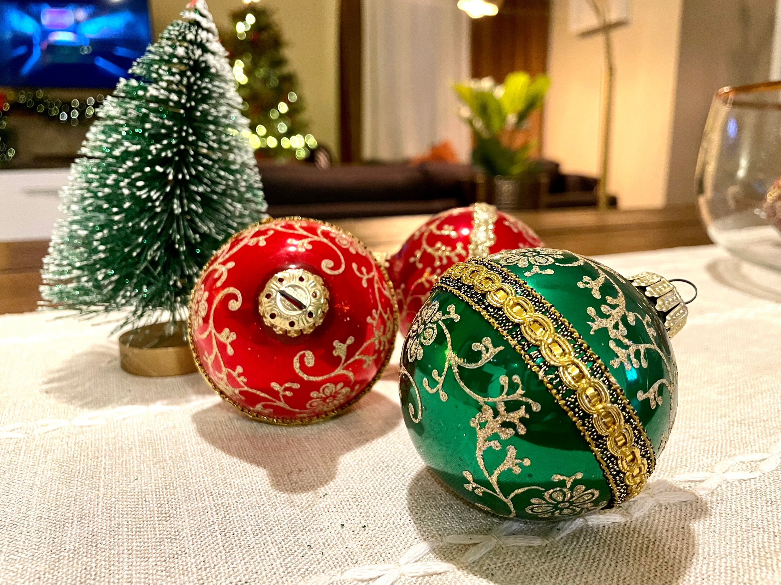 Vintage Krebs Ornament Set Red Green & Gold W/ Ribbons Etsy