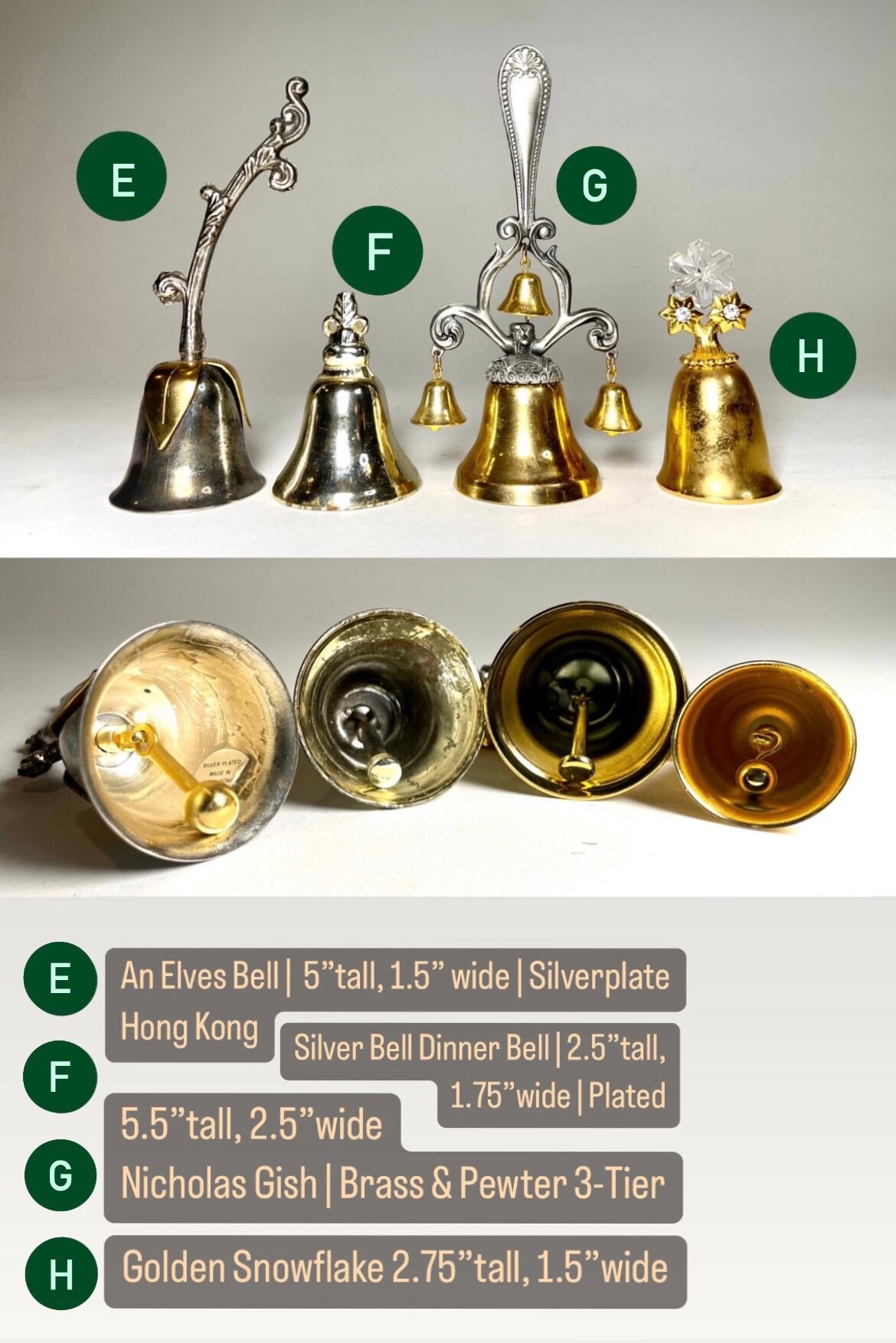 Vintage Brass Christmas Bells Brass Silver Petite Large Etsy