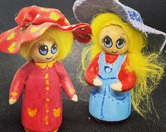 Vintage Handmade Peg People Wooden Dolls | Dollhouse Little People