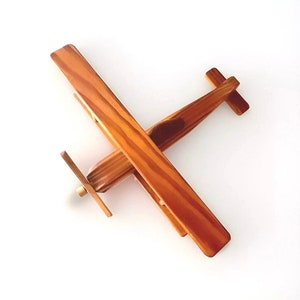 Large Vintage MCM Wooden Bi-Plane | Beautifully Crafted | Danish Decor | Spins Perfectly | 12” | 100% Wood