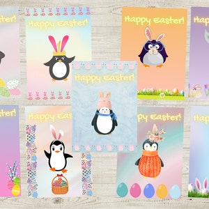 Tarjetas de pingüinos de Pascua, Conejitos de pingüinos impostores, Tarjetas de cesta, Lindos pingüinos de Pascua DESCARGA INSTANTÁNEA, Pingüinos, Pascua