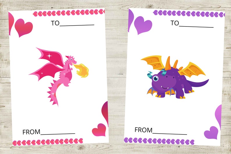 Kids Dragon Valentines Cards, Cute Valentines Cards, Nine Designs