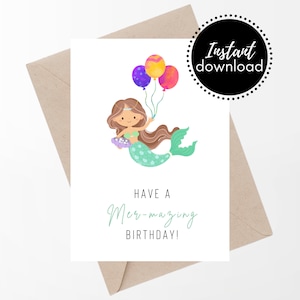 Carte de joyeux anniversaire sirène, carte d'anniversaire drôle imprimable, carte d'anniversaire en téléchargement numérique instantané, carte d'anniversaire Mer-Mazing