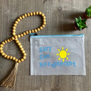 Surf Sun Needlepoint Vinyl Project Bag – Mesh Zipper Pouch for Needlepoint Storage & Travel